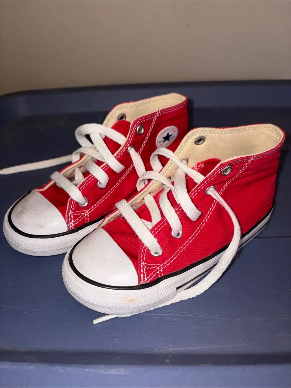 Converse Kids Red High Top Sneakers with White Laces